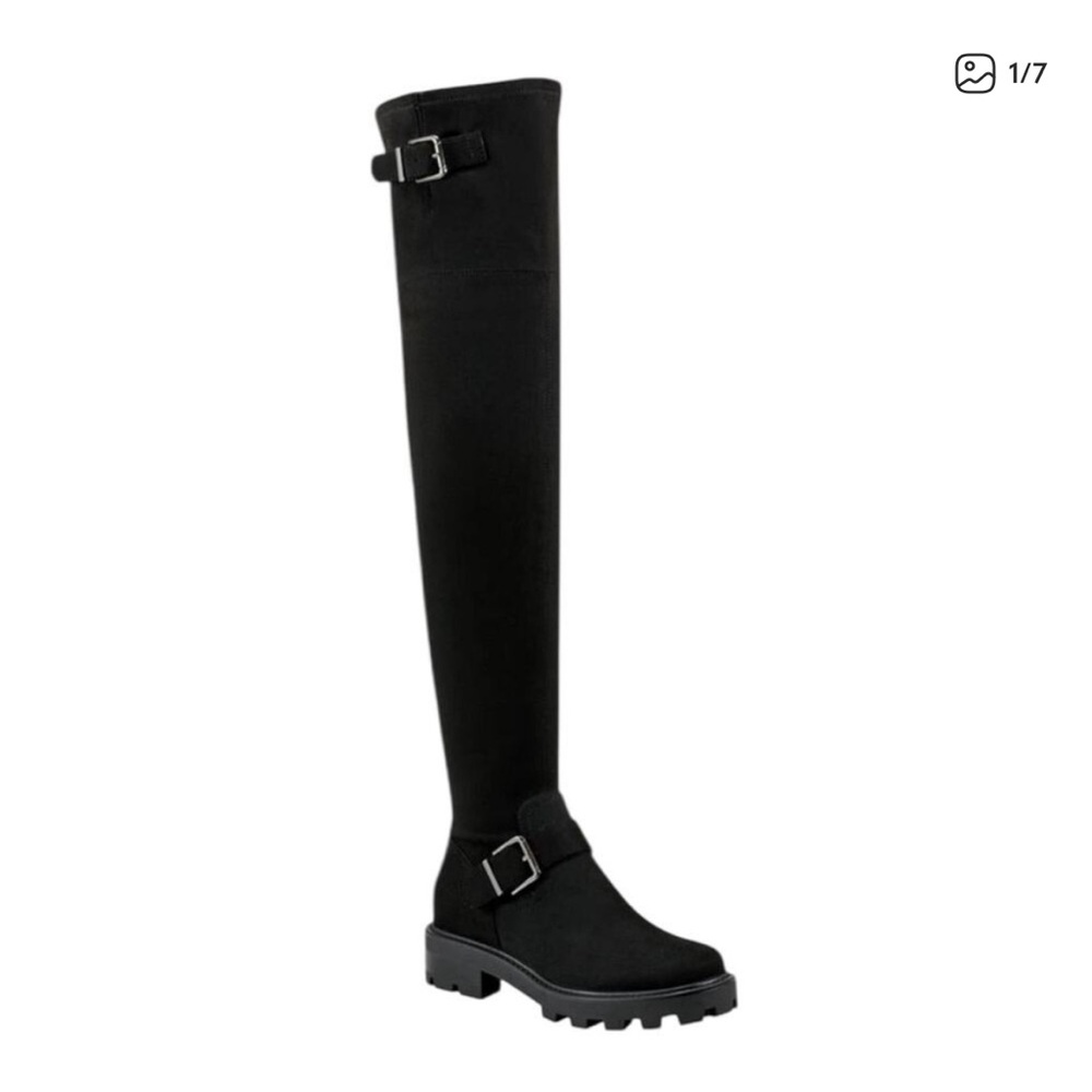 Marc Fisher Black Over-the-Knee Boots with Buckle Detail